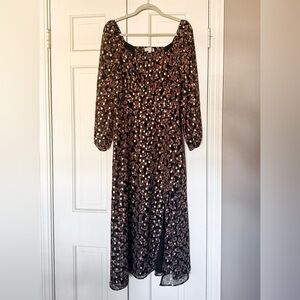 LOFT Floral Long Sleeve Dress - Black, Pink, & Gold